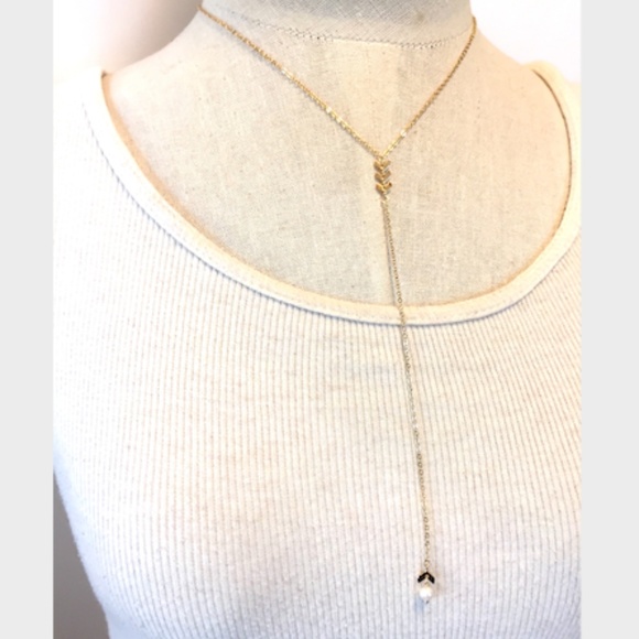 JPeace Designs Jewelry - Gold Chevron & Freshwater Pearl "Y" Long Necklace